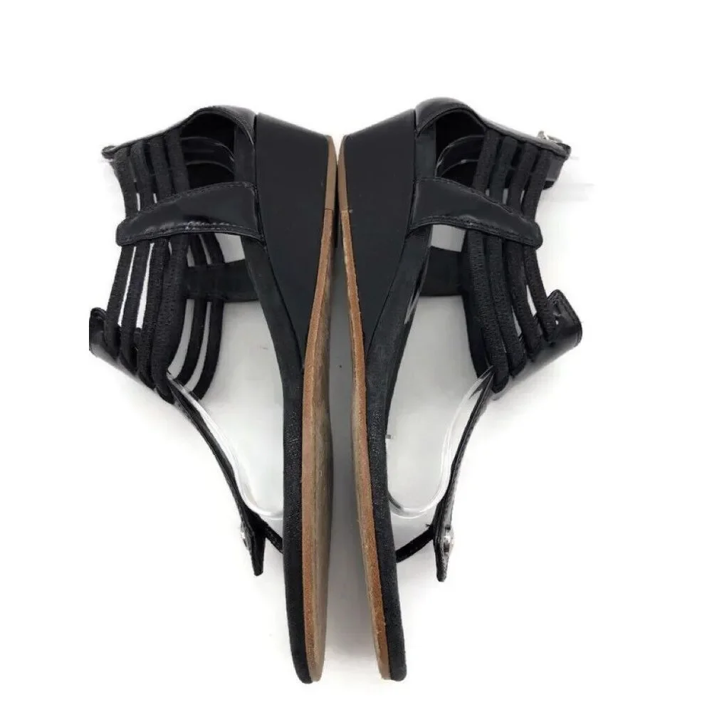 Donald‎ J Pliner Womens Ankle Cuff Sandals Black Thong Wedge Heel Zip Back 7.5 M